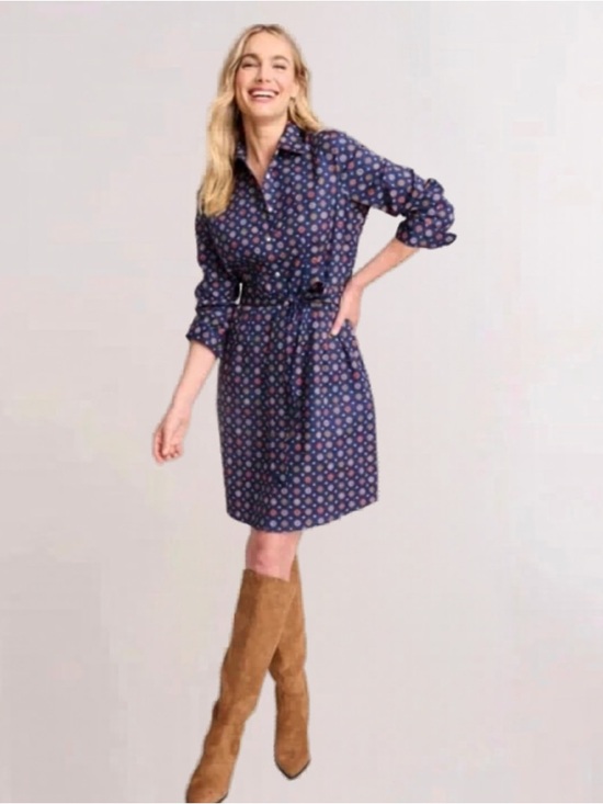 UNTUCKit Dresses & Skirts - UNTUCKit "Sydney" Navy Stretch Cotton Shirtdress Sz 8 Like NEW